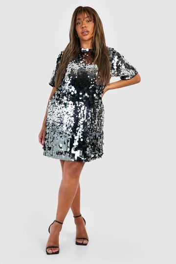 Plus Disc Sequin Oversized T-shirt Party Dress silver