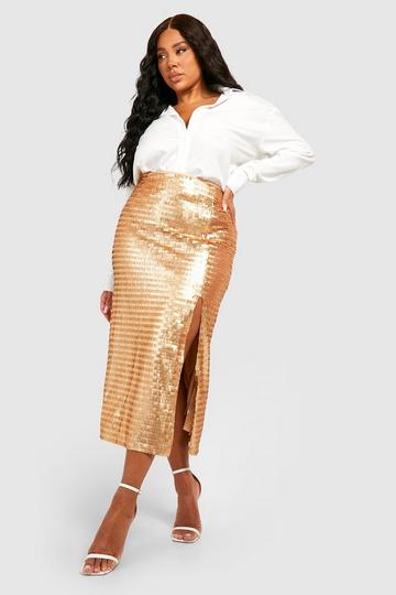 Gold Metallic Plus Shard Sequin Midi Skirt