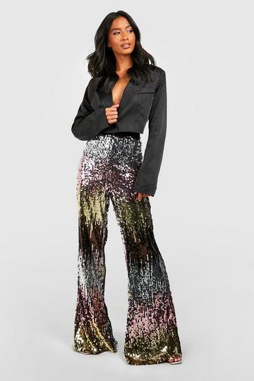 Pewter Sequin Kick Flare Trousers