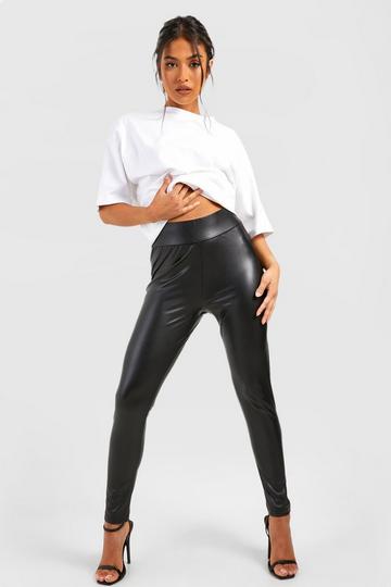 Petite Super Stretch Waist Shaping Leather Look Leggings tiered black