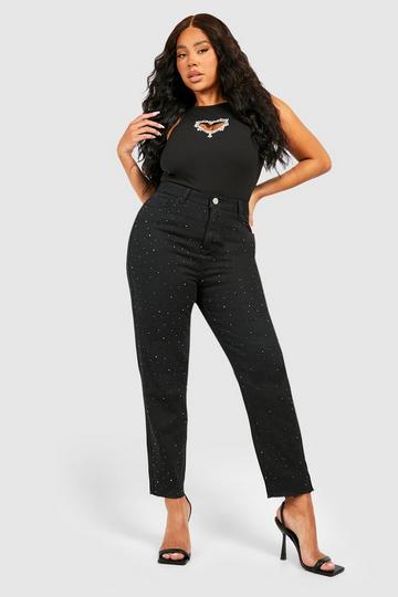 Black Plus Embellished Mom Jean