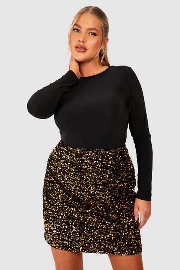 Plus Velvet Sequin Mini Skirt gold