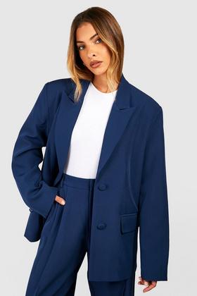 boohoo Pinstripe Oversized Longline Blazer - Blue - Size 10