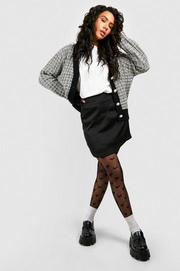 Line Of Heart Print Tights Body Color & Black
