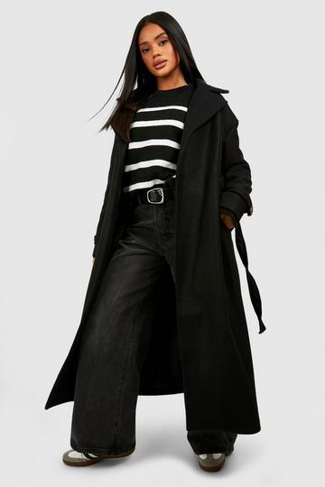 Black Wool Look Oversized Trench Coat