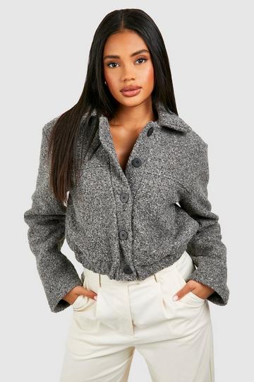 Textured Wool Look Button Crop Jacket grey marl