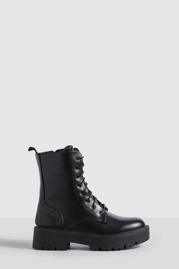 Chunky Lace Up Biker Boots black