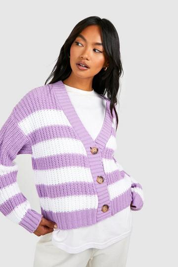 Stripe Button Through Crop Cardigan lilac