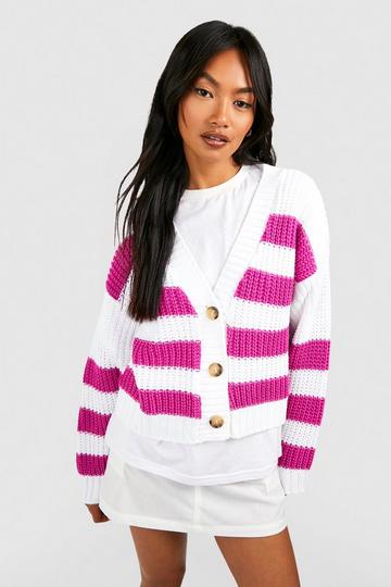 Stripe Button Through Crop Cardigan white