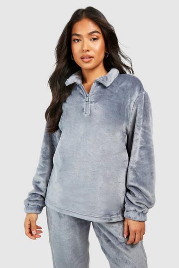 Grey Petite Fleece Zip Detail Sweatshirt