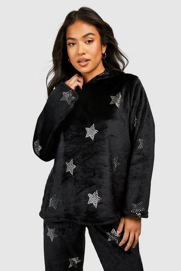 Petite Fleece Star Print Sweatshirt black