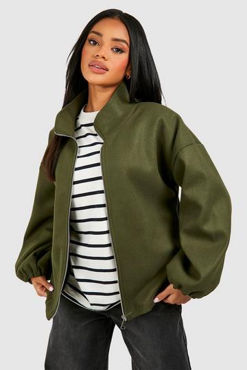 Wool Look Oversized Bomber Jacket khaki