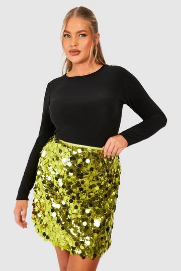 Plus Mixed Disk Sequin Mini Skirt olive