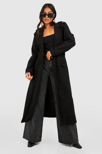 Black Petite Oversized Maxi Wool Look Belted Coat
