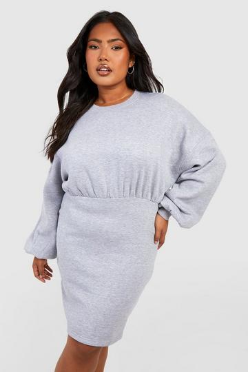 Grey Plus Crew Neck Fitted Sweat Dress