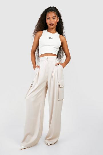 Stone Beige Tailored Relaxed Fit Pleated Gap Trousers