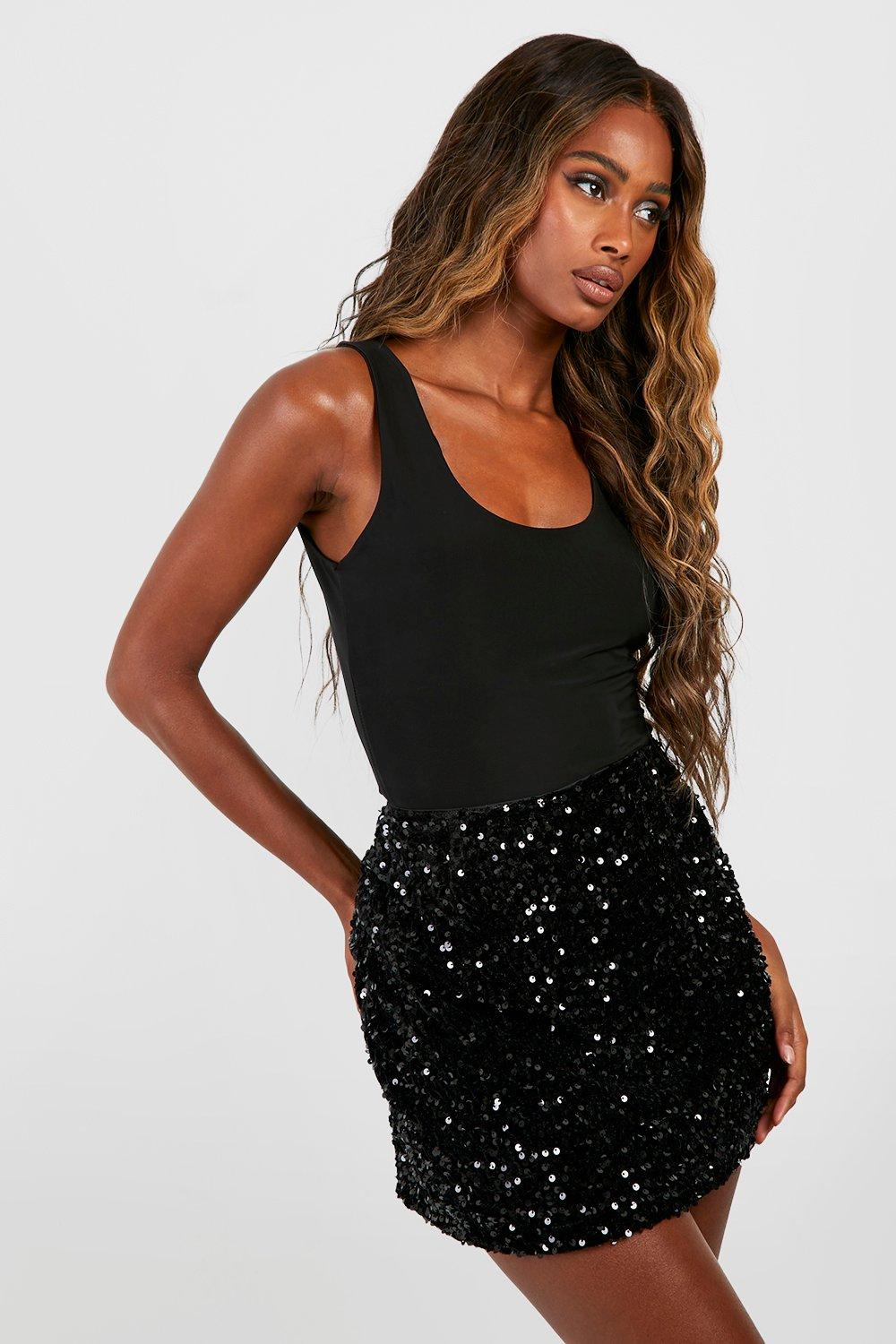 Black velvet skirts boohoo UK