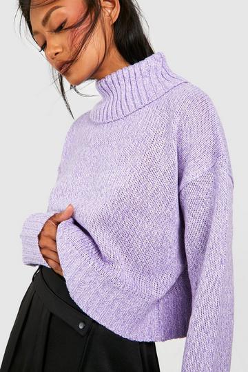 Marl Knit Turtleneck Crop Sweater lilac