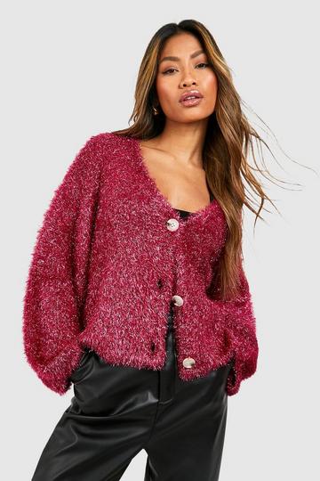 Tinsel Knitted Cardigan hot pink