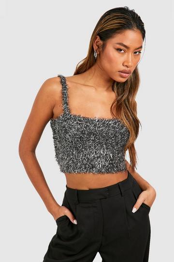 Black Tinsel Knitted Crop Top