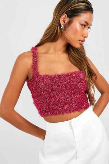 Tinsel Knitted Crop Top hot pink