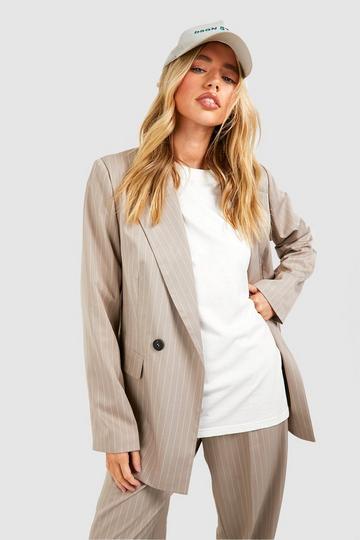 Pinstripe Contrast Button Relaxed Fit Blazer taupe