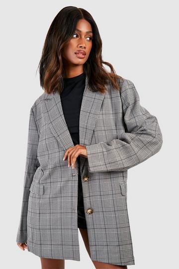 Heritage Check Oversized Single Breasted Tailored Blazer camel