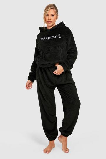 Plus Baby Girl Slogan Fleece Loungewear Set black