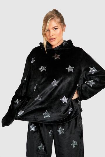 Plus Star Detail Fleece Loungewear Hoodie black