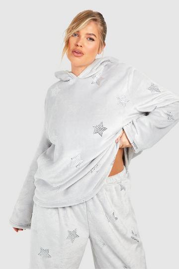 Plus Star Detail Fleece Loungewear Hoodie grey