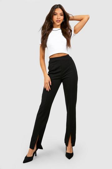 High Waisted Split Front Crepe Trousers black