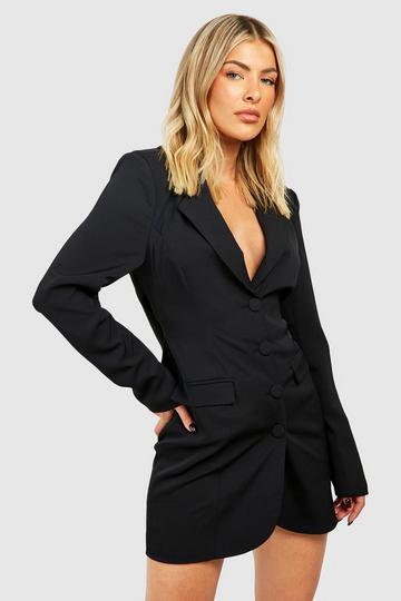 Tailored Low Cowl Back Fitted Blazer Dress black
