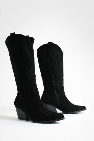 Embroidered Western Cowboy Boots black