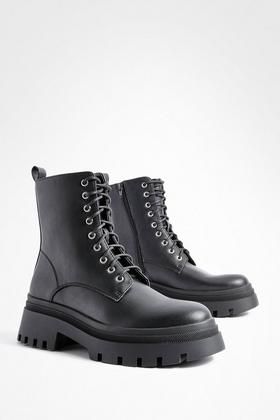 Buckle Detail Lace Up Combat Boots