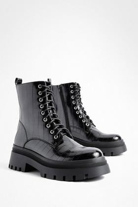 Wide Fit Buckle Lace Up Chunky Hiker Boots