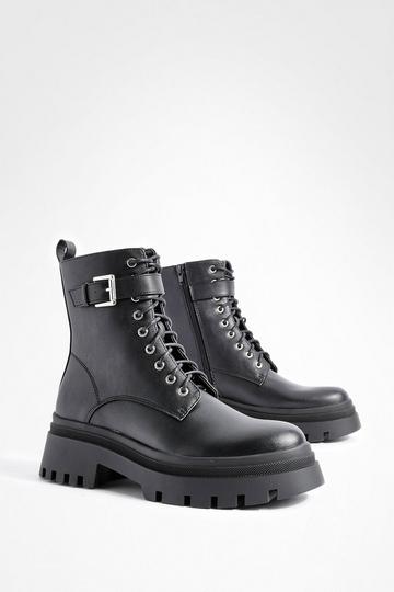 Buckle Detail Chunky Hiker Boots black