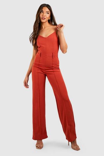 Crepe Seam Front Tab Detail Ankle Grazer Jumpsuit spice