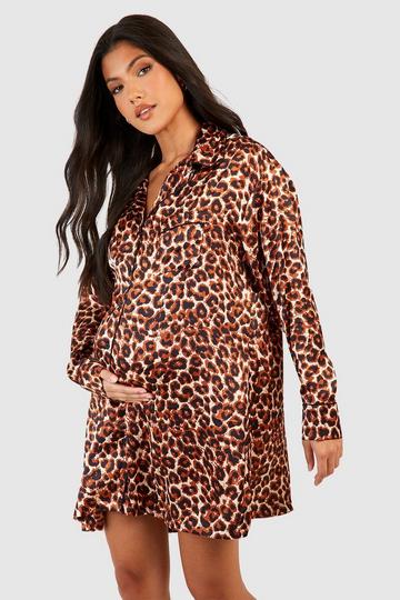 Maternity Oversized Leopard Night Shirt brown