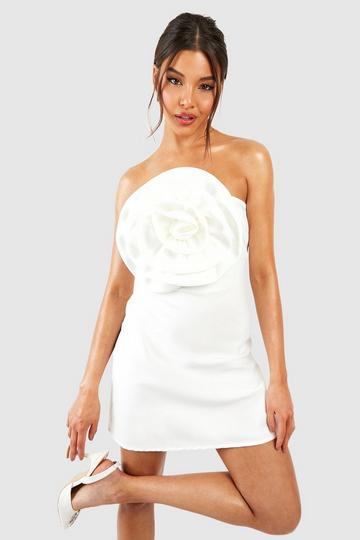 Rose Detail Bandeau Mini Dress white