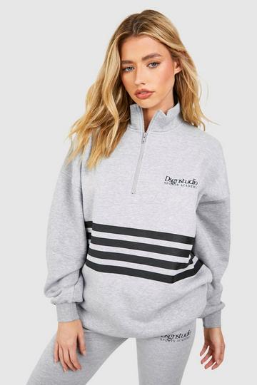 Grey Striped Half Zip Oversized Sweatshirt