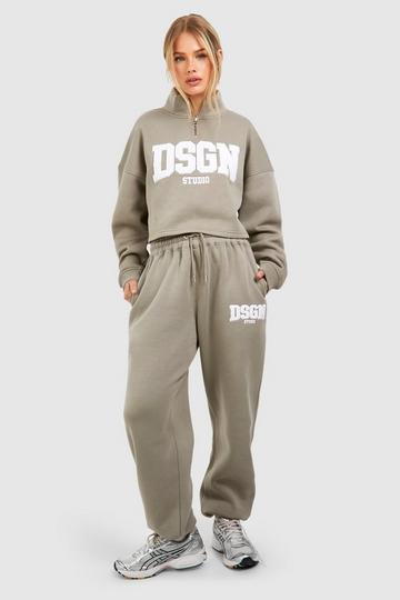 Dsgn Studio Towelling Applique Cropped Sweatshirt Tracksuit washed khaki