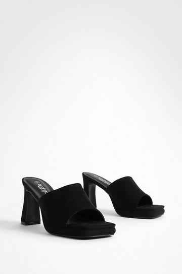 Wide Width Low Platform Heeled Mule black