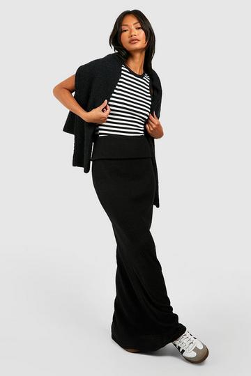 Supersoft Cosy Rib Folded Waist Maxi Skirt black