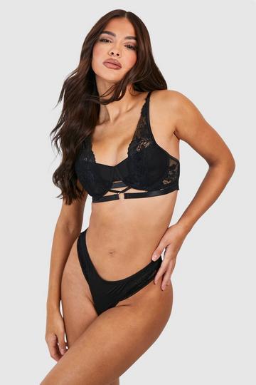 Lace Overlay Bra And Brief Set black