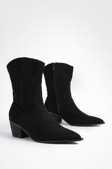 Black Wide Width Western Ankle Cowboy Boots