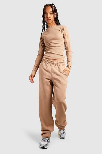 Tall Ribbed Crew Neck Top And Jogger Set taupe