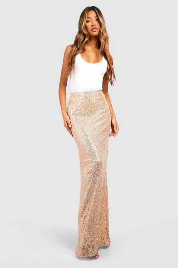 Knitted Sequin Slip Maxi Skirt nude