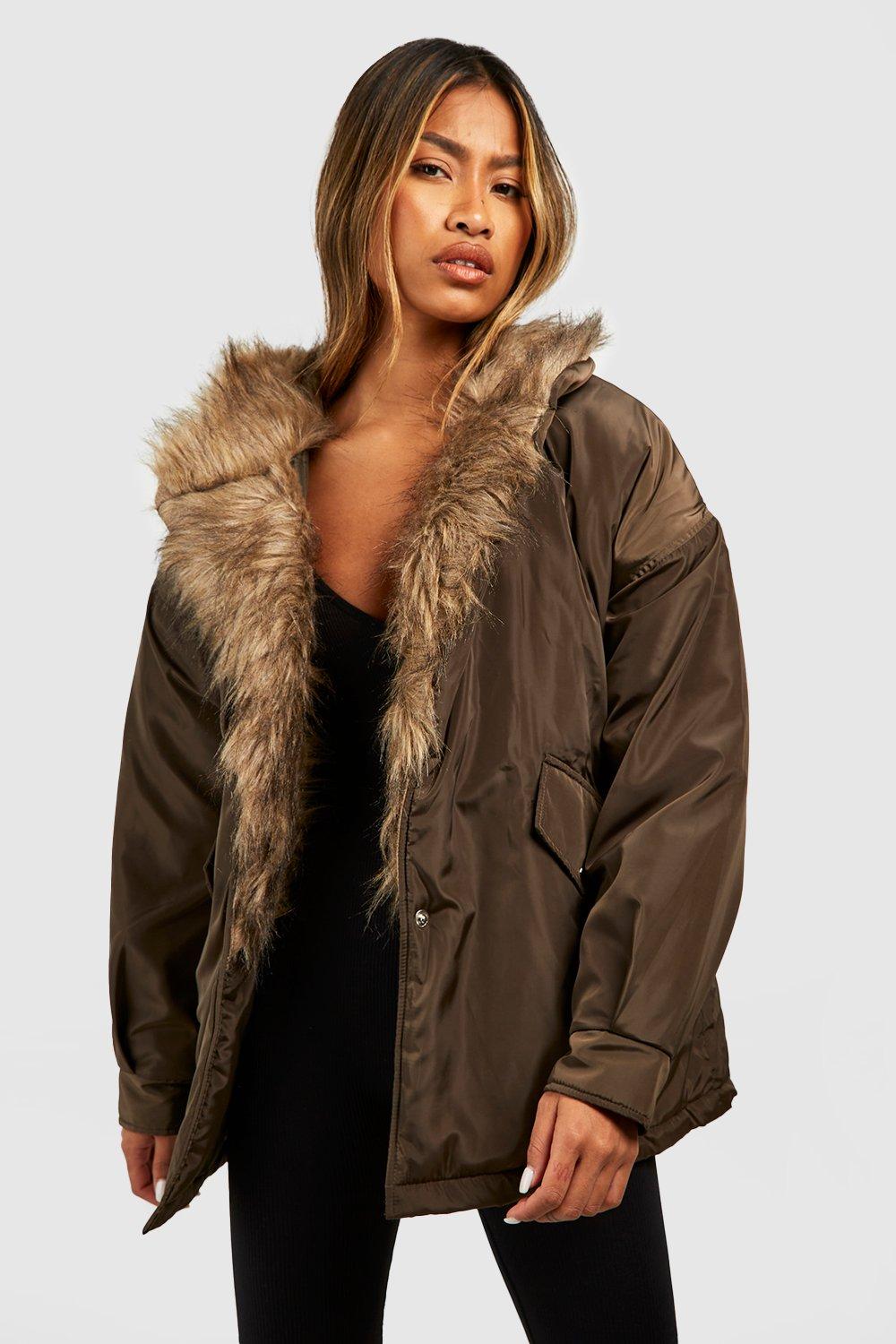 Khaki fur cheap lined parka