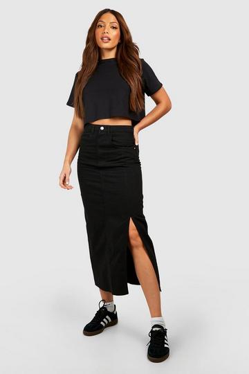 Tall Split Side Denim Midi Skirt black