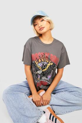 boohoo Plus Graphic Oversized Acid Wash T-Shirt - Grey - Size 14